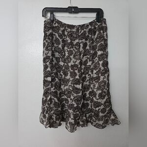 Brown Cream Lace Embroidered Floral Skirt Size 12 Flowy Cottagecore